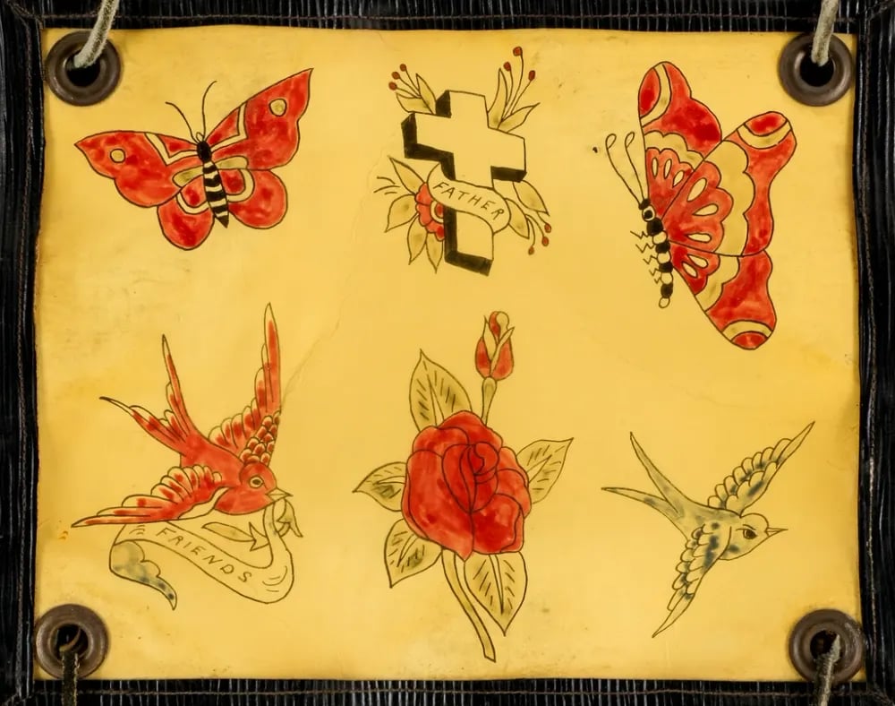 Traditional flash sheet with swallows and roses